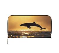 YVNKHKU Wallet Wallet Money Clip Stylish For Mens Women Handbags, Pu Leather, Multiple Compartments, Ideal For Cash And Cards Backlight golden moment, dolphins jumping, Black, One Size