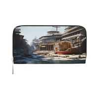 YVNKHKU Wallet Wallet Money Clip Stylish For Mens Women Handbags, Pu Leather, Multiple Compartments, Ideal For Cash And Cards Docking at the port of the giant ship, Black, One Size
