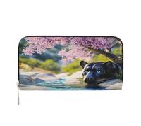 YVNKHKU Wallet Wallet Money Clip Stylish For Mens Women Handbags, Pu Leather, Multiple Compartments, Ideal For Cash And Cards The leopard next to the lilac flower, Black, One Size