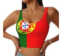 YVNKHKU Women Workout Tank Tops Flag of Portugal Racerback Going Out Basic Slim with Built-in Bra Fit Yoga Gym Shirts, Black, Medium