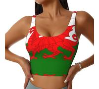 YVNKHKU Women Workout Tank Tops Flag of Wales Racerback Going Out Basic Slim with Built-in Bra Fit Yoga Gym Shirts, Black, Small