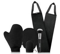 YVOIER Leakproof-lined Tanning Mitt, Luxury Velvet Fake Tan Mitt Set with Tanning Glove, Streakless Back Tanner Applicator for Lotion, Tanning Brush, Exfoliating Glove, Face Mitt
