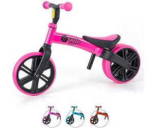 Yvolution Y Velo Junior Balance Bike 2 in 1, Kids' Trikes, 9" Training Bicycle with Dual Rear Wheels for Kids Age 18 Months - 3 Years, Pink