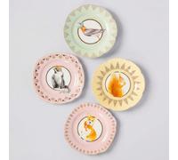 YVONNE ELLEN Best of British Animals Tea Plates Set of 4 - Bone China Small Side Plates for Dessert & Cake, Decorative Kitchen Tableware, Microwave Safe, Hand Wash, Breakfast & Dinner Plate 16cm