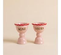 Yvonne Ellen Fluted Egg Cup Set of 2 | Ceramic Egg Cups 2 for Boiled Eggs, Decorative Double Egg Cup Holder for Breakfast Table | 12cm x 5.5cm x 7.5cm