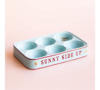 Yvonne Ellen Sunny Side Ceramic Egg Holder | Egg Storage for Kitchen & Fridge Organiser, Egg Tray Stand Rack for Countertop or Fridge, Egg Container & Organiser | Holds 6 Eggs, 14.5 x 10 x 2.5 cm