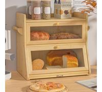 Yvsevnr Double Layer Bamboo Bread Box for Kitchen Countertop, Large Capacity Corner Bread Bin with Windows and Air Vents Keeps Bread, Bagels and Rolls Fresh, 15.7"x10.2"x15", Oak