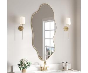 Yvsevnr Gold Irregular Bathroom Wall Mirror 54.5 x 120 cm Asymmetrical Decor Mirrors Vanity Modern Unique Wall Mounted Mirror for Entryway Hallway Living Room Bedroom Room Large