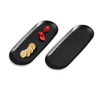 Yvttve 2PACK Small Black Tray for Decorative, Oval Vanity Trays for Bathroom, Stainless Steel Jewelry Dish Trinket Tray, Perfume Key Candle Trays (Black, M)