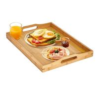 Yvttve Large Wooden Serving Tray With Handles, Rectangular Bamboo Food Trays for Eating Breakfast Dinner, Wooden Tray for Serving Tea Coffee Snack Cheese, Ottoman Room Service Trays (42 X 32 CM)