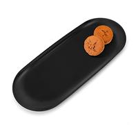 Yvttve Small Black Tray Ornaments Plate, Stainless Steel Vanity Serving Trays, Bathroom Towel Storage Dish Plate, Oval Trinket Candle Tray for Cosmetics Jewelry Key Desserts Snack Tea (Black, L)