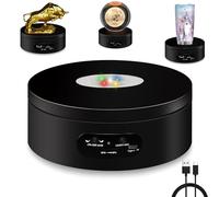 YVVV LED Electric Turntable - 360° Quiet Turntable with 8 Colours, Adjustable Direction and Speed, 12 cm Black Base for Exhibition, Battery and USB Powered