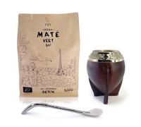 YVY MATÉ Kit Mate Torpedo Alpaca Chiselled | Calabash Pack Torpedo Alpaca Chiseled, Bombilla Alpaca Chiseled and 1 Pouch of Yerba Mate Organic Green 500g | Handmade in Uruguay