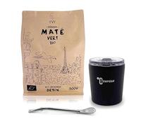 YVY MATÉ Stainless Steel Tempera Mate Kit | Pack Stainless Steel Calabash Tempera, Bombilla Classic and 1 Pouch of Yerba Mate Organic Green 500g | Complete Set for lovers of traditional mate