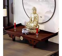 YVYKFZD Meditation Altar Table, Wealth Guangong Display Pedestal Offering Table, Bamboo Buddhist Altar Shrine Prayer Stand Buddha Niche Incense Tribute Puja Table(Wall-mounted wood color,54x28cm)