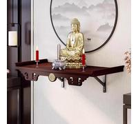 YVYKFZD Meditation Altar Table, Wealth Guangong Display Pedestal Offering Table, Bamboo Buddhist Altar Shrine Prayer Stand Buddha Niche Incense Tribute Puja Table(Wall-mounted Walnut,54x28cm)