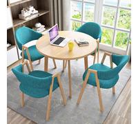 YVYKFZD Office Reception Room Club Table, Round Conference Table, Simple Kitchen Dining Table Set with Metal Legs, Small Conference Room Tables, 1 Table 4 Chairs(Peacock blue)