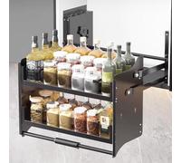 YVYKFZD Pull Down Cabinet Organizer Shelf, 2-Tier Cabinet Pull Out Organizer, Large Capacity Kitchen Storage Shelf Organizers, Wall Retractable Cabinets Storage Rack(Grey,28"x10"x21"/71x26x53cm)