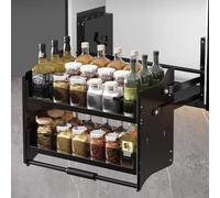 YVYKFZD Pull Down Cabinet Organizer Shelf, 2-Tier Cabinet Pull Out Organizer, Large Capacity Kitchen Storage Shelf Organizers, Wall Retractable Cabinets Storage Rack(Black,28"x10"x21"/71x26x53cm)