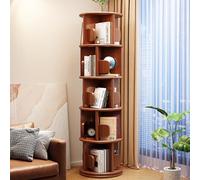 YVYKFZD Rotating Bookshelf Tower, 360° Revolving Bookcase, Round Display Storage Rack, Wood Floor Standing Book Shelf with Bookends, for Small Space, Bedroom(Walnut,5 Tier 15.7x15.7x63.3in)