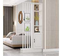 YVYKFZD Wall Room Divider Bookshelf, Wood Room Divider Screen, Wall Divider Storage Cabinet with Shelves, Freestanding Privacy Screens Display Stand, for Home Office Decorative(White+white,31.4x11.8x8