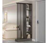 YVYKFZD Wall Room Divider, Wood Room Divider Screen with Shelves, Wall Divider Storage Cabinet Bookshelf, Freestanding Privacy Screens Display Shelf, for Home Office Decorative(Gray Oak+Black,31.4x9.4