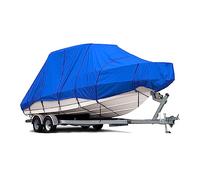 Ywanwj Boat Cover Heavy Duty 420D Marine Grade Polyester Oxford Waterproof Durable Tear Proof Boat Cover for Fits V-Hull Tri-Hull, Bass Boat Fishing Boat Cover with 5 Tightening Straps (Blue 20-22ft)
