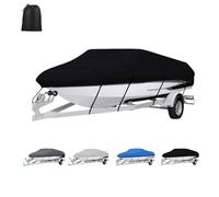 Ywanwj Heavy Duty 420D Marine Grade Polyester Oxford Waterproof Durable Tear Proof Boat Cover for Fits V-Hull Tri-Hull, Bass Boat - 5 Tightening Straps (Black 17-19ft)