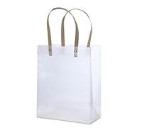 Ywbag Clear Gift Bags With Handles, Reusable White Frosted Plastic Bags for Gifts, Boutiques, Parties, Events, Bulk 10 Pcs (9.8"x7.8"x3.9")