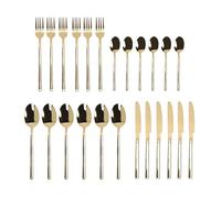 YWBL-WH 24 Pcs Cutlery Set, Vintage Stainless Steel Flatware Set Dishwasher Safe Dinner Silverwares Including Six Each of Forks, Spoons, Tea Spoons, Cutters (Gold)