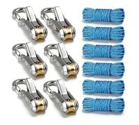 YWBL-WH 6PCS Rope Tensioner Kit, Retractable Paracord Tie Down Rope Buckle Outdoor Quick Adjust Cam Roller Tightening Tool for Camping, Tarps, Guy Lines, Boating