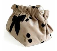YWBL-WH Corduroy Makeup Bag Small Cute Cosmetic Pouch Portable Travel Toiletry Pack with Bow Zip for Gift Giving Weekend Getaway (Black Small Cherry Pattern)