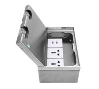 YWBL-WH Recessed Floor Outlet Box, Stainless Steel 16A 4000W Dual Socket with 2 USB Embedded Sealed Floor Receptacle for Office Hotel Silver 1 Pack