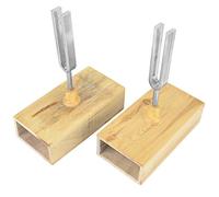 YWBL-WH Set of 2 Tuning Forks 440 Cycles Per Second Frequency, Physics and Music Experiments, Demonstrates Resonance, 45# Carbon Steel, with Wood Resonator Box for Sound