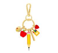 YWCHARM Gold Metal School Themed Charm Set with Pencil, Apple, Art Palette, Ruler, Crayon Box. Teacher Appreciation Keychain, Bag chain. Gift for Friends, Classmates.