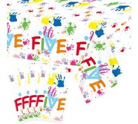 Ywediim 4 Pcs Hi Five Birthday Tablecloth Supplies, Waterproof Rectangular Table Cover, for Kids Boys Girls 5th Birthday Party Decoration