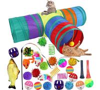Ywediim Cat Interactive Toys, Including Fluffy Mouse, 2 or 3 Way Hole Tunnel, Catnip Fish, Mice, Cat Teaser Wand, Toy Woven Springs, Colorful Crinkle Balls, and Bells for Indoor Cats Kitten