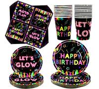 Ywediim Glow Neon Party Tableware Supplies Serves 40 - Includes Plates, Cups,Napkins,for Let’s Glow Theme Blacklight Party Decorations (Serves 40)
