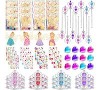 Ywediim Princess Party Decorations Favors -Including 12 Princess DIY Paint Crafts Set,12 Crown Tiaras, 12 Gem Stickers,12 Wand,12 Ring, for Girls Birthday Party Supplies Gifts Pinata Fillers
