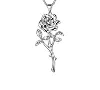 YWeiLiangSan Gothic Rose Survival Necklace for Women - Stainless Steel Unbreakable Pendant, Empowering Punk Jewelry (Silver,Small)