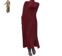 YWeiLiangSan Loose Plus Size Lace Maxi Dress, Solid Lace Crewneck Maxi Dress, Fall Casual Pullover Sweater Dress (Red,XX-Large)