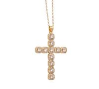 YWeiLiangSan Multicolor Gemstone Cross Necklace, 18K Gold Plated Rainbow Pendant with Adjustable Chain for Daily Faith (B,One Size)