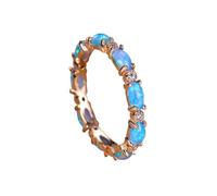 YWeiLiangSan Opal Glow Eternity Ring - Colorful Oval Stone Stackable Suitable for ladies/girlfriends (Gold blue,6)