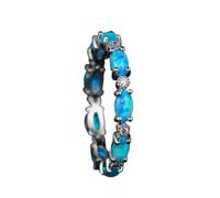 YWeiLiangSan Opal Glow Eternity Ring - Colorful Oval Stone Stackable Suitable for ladies/girlfriends (Silver blue,6)