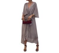 YWeiLiangSan Stylish and Elegant V-Neck Maxi Dress - Flowy Tiered High Waist for Weddings/Parties/Casual (Gray,L)