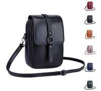 YWeiLiangSan Vintage Crossbody Phone Bag for Women, Lightweight Genuine Leather Crossbody Shoulder Pouch Bag (Black,Medium)