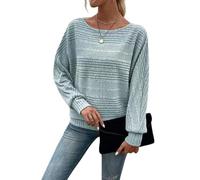 YWeiLiangSan Women's Batwing Sleeve Knit Top - Soft Ribbed Pullover Sweater with Boat Neck, Versatile Casual Tunic for Everyday (Light Blue,M)