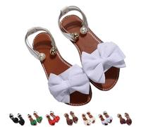 YWeiLiangSan Women's Bow Accent Slingback Flat Sandals, Open Toe Slip On Elegant Flats for Office & Beach Summer (White,5)
