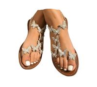 YWeiLiangSan Women's Clear Butterfly Ankle Strap Sandals, Women's Rhinestone Butterfly Decor Flat Sandals (Dark Brown,6)