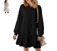 YWeiLiangSan Womens Fall Long Sleeve Sweatshirt Dresses, Casual Crew Neck Pullover Knit Ribbed Patchwork Dresses (Black,Medium)